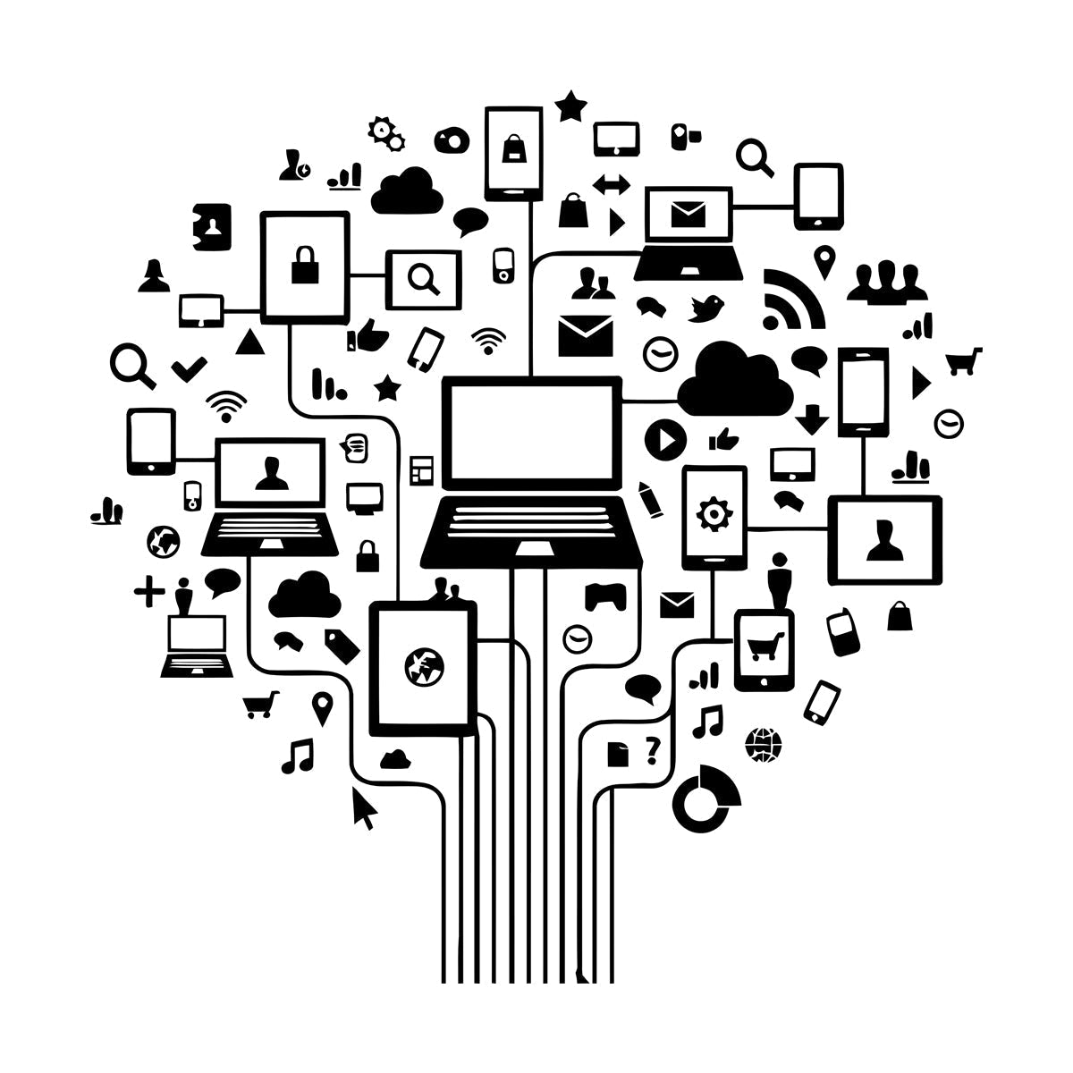 Computer Tree Internet Social Networks Wall Vinyl Sticker Decor Do Not Damage The Wall Surface