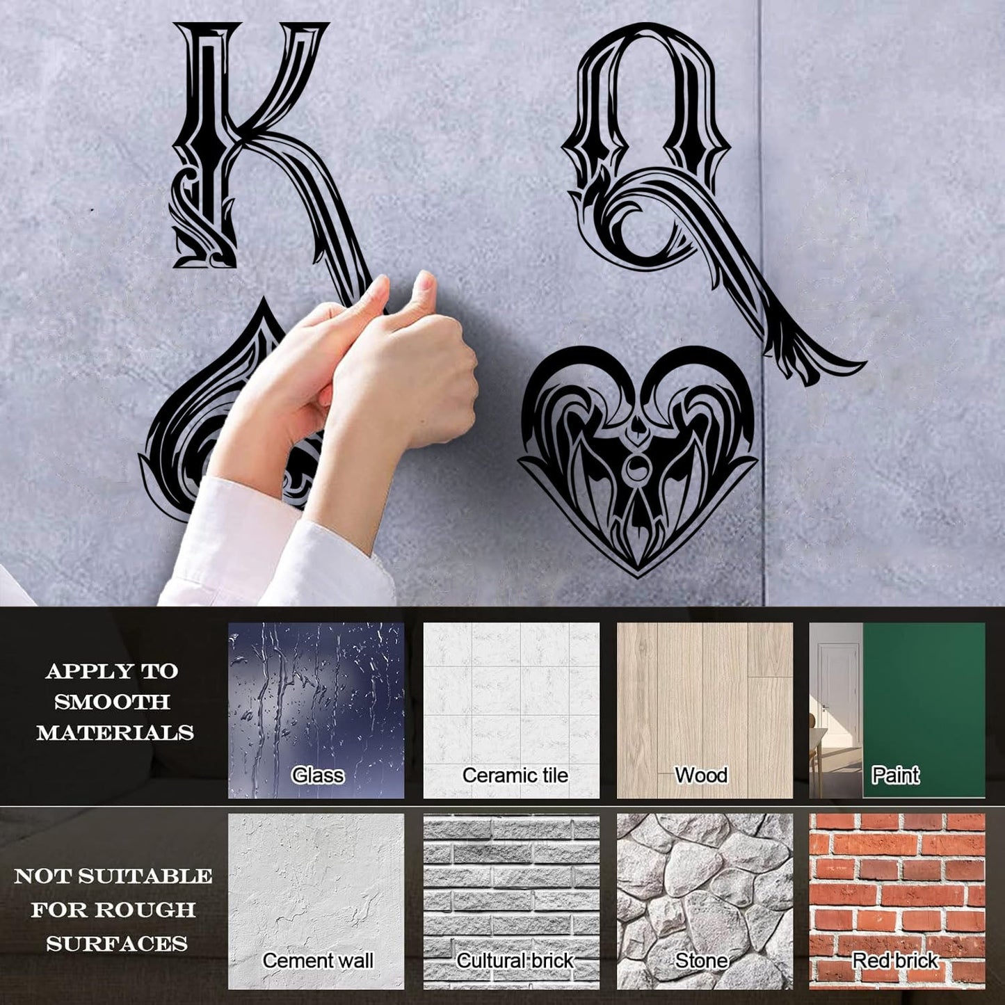 Mural And Wall Vinyl Decal King Of Spades Queen Of Hearts Playing Cards Symbols Easy Installation