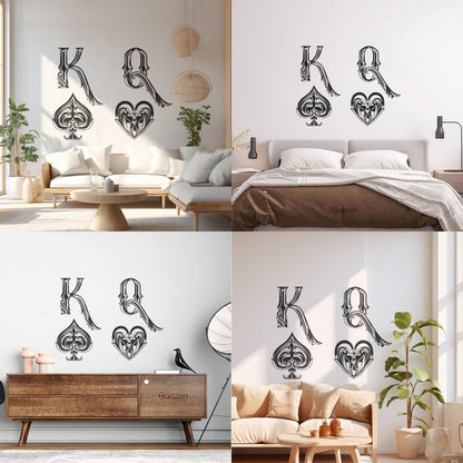Mural And Wall Vinyl Decal King Of Spades Queen Of Hearts Playing Cards Symbols Easy Installation