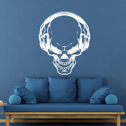 Fine Carving Stickers Music Skull Headphones Boys Teen Game Room Easy Installation