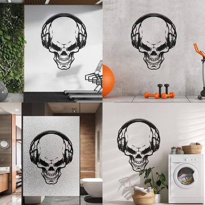 Fine Carving Stickers Music Skull Headphones Boys Teen Game Room Easy Installation