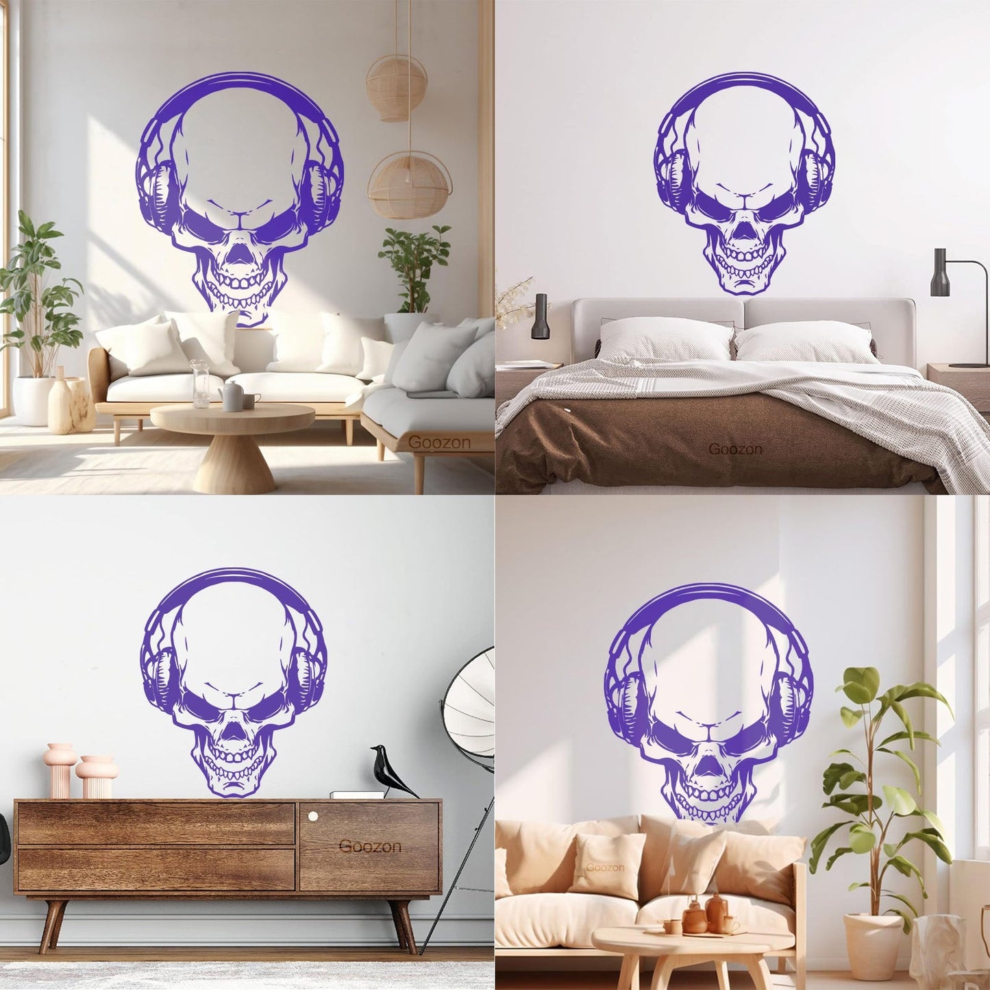 Fine Carving Stickers Music Skull Headphones Boys Teen Game Room Easy Installation