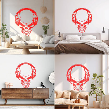 Fine Carving Stickers Music Skull Headphones Boys Teen Game Room Easy Installation