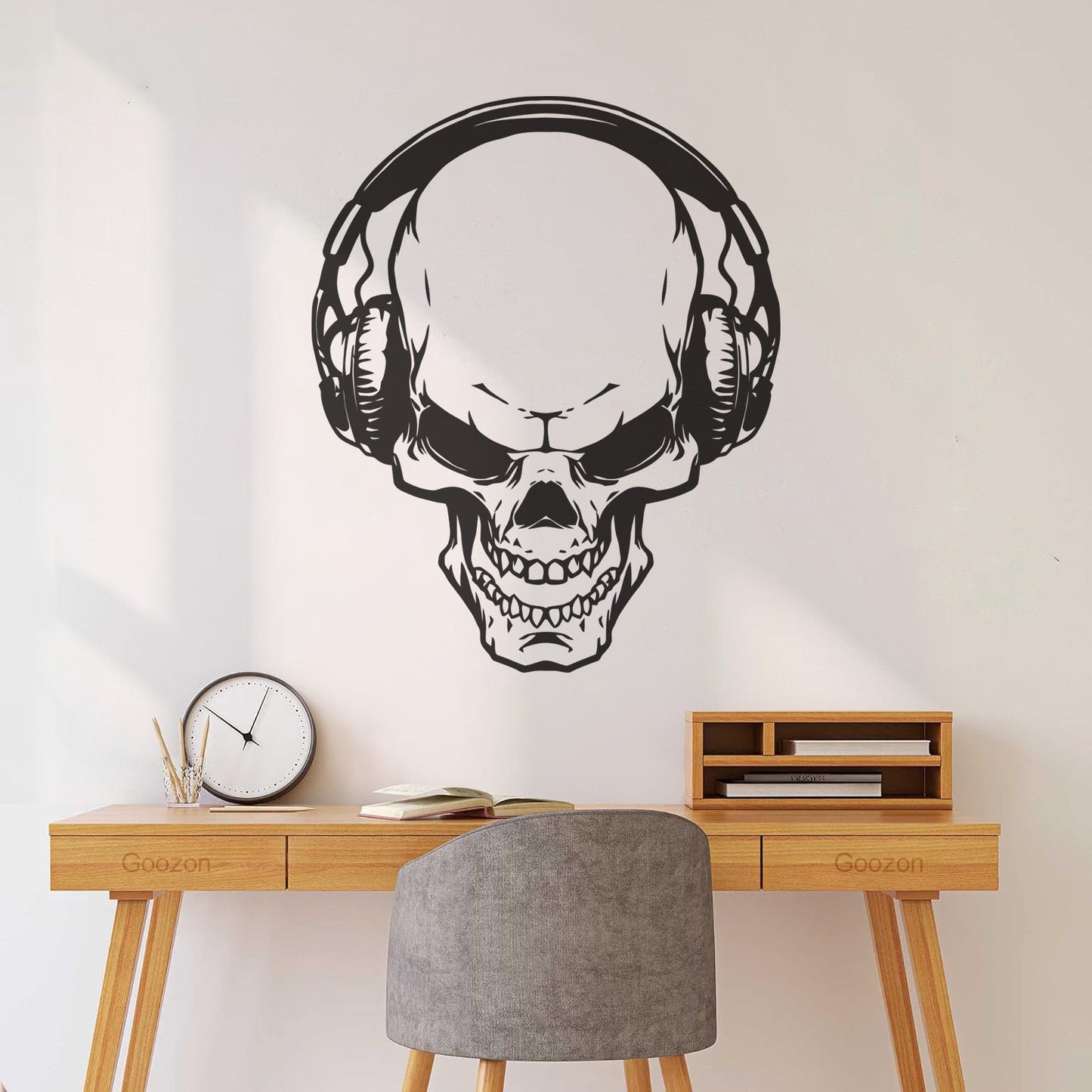 Fine Carving Stickers Music Skull Headphones Boys Teen Game Room Easy Installation