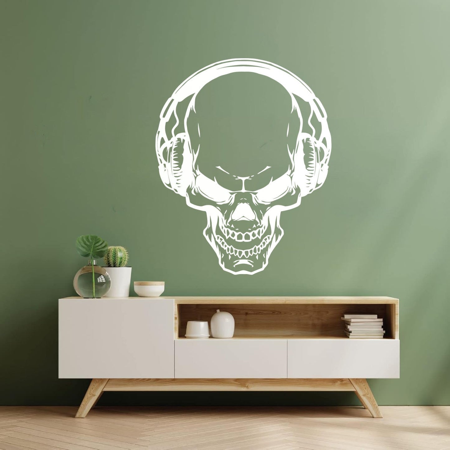 Fine Carving Stickers Music Skull Headphones Boys Teen Game Room Easy Installation