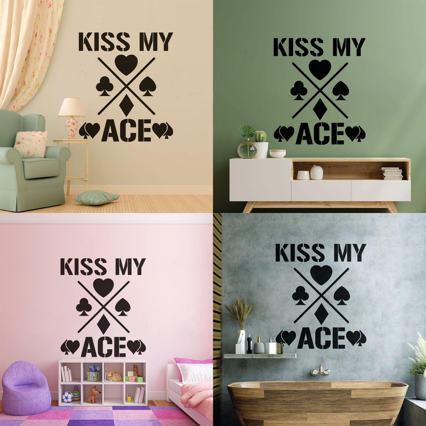Wall Decals Phrase Kiss My Ace Gambling Casino Cards Window Decals