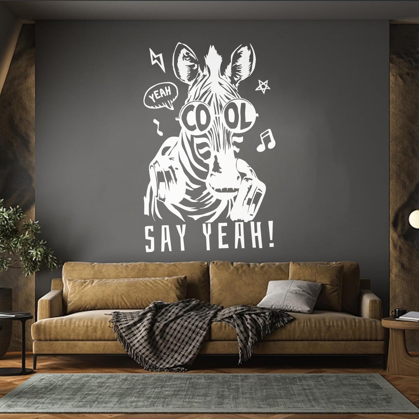 Engraving Decals Phrase Say Yeah Cool Zebra Headphones Store Decoration