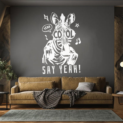 Engraving Decals Phrase Say Yeah Cool Zebra Headphones Store Decoration