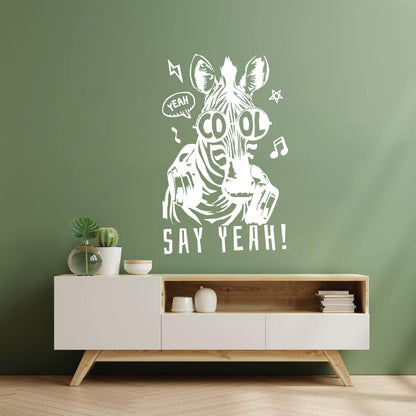 Engraving Decals Phrase Say Yeah Cool Zebra Headphones Store Decoration