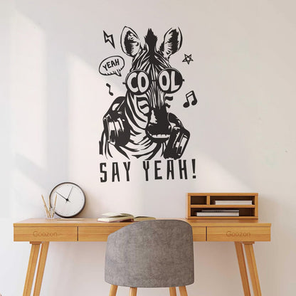Engraving Decals Phrase Say Yeah Cool Zebra Headphones Store Decoration