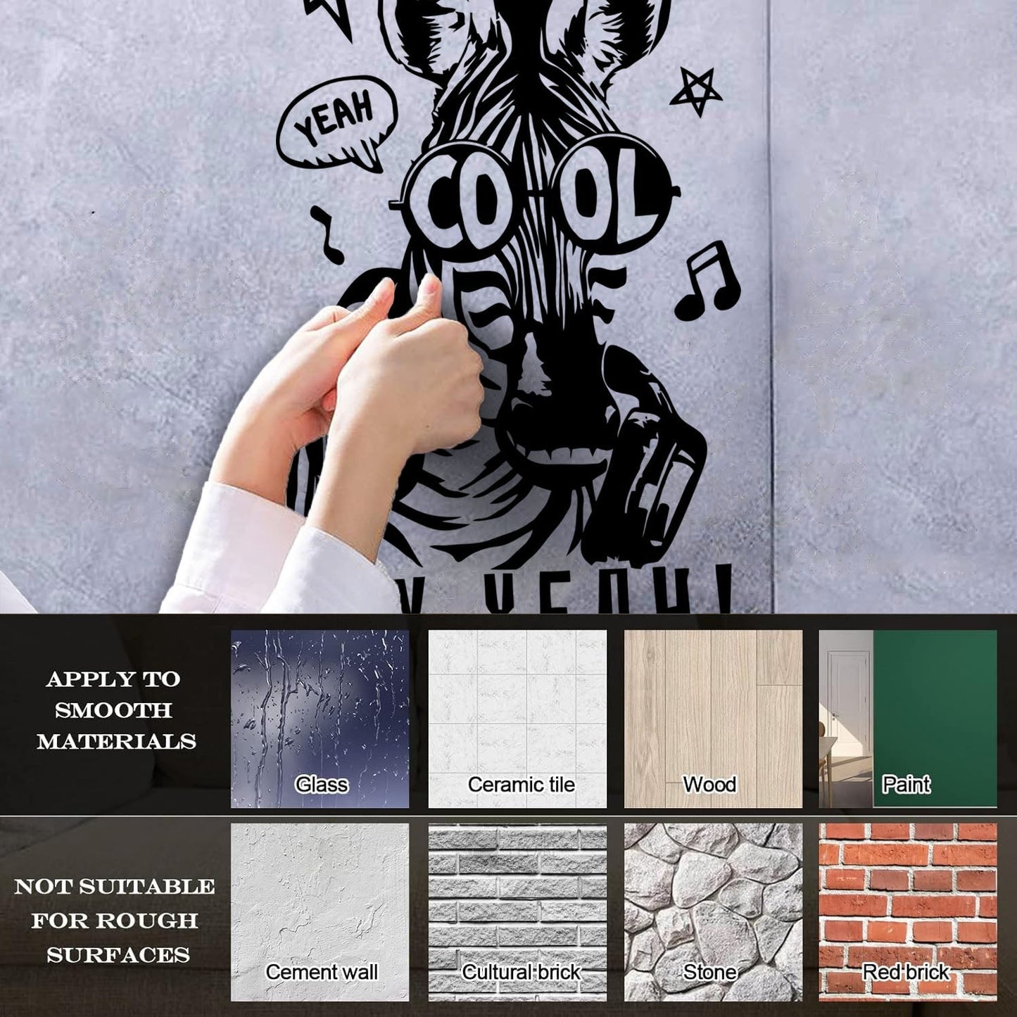 Engraving Decals Phrase Say Yeah Cool Zebra Headphones Store Decoration