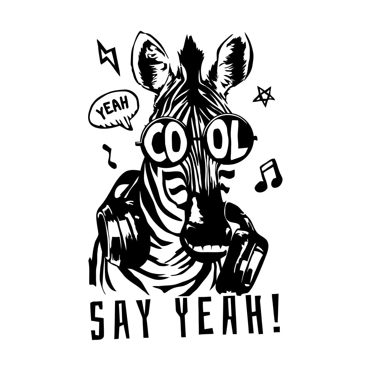 Engraving Decals Phrase Say Yeah Cool Zebra Headphones Store Decoration