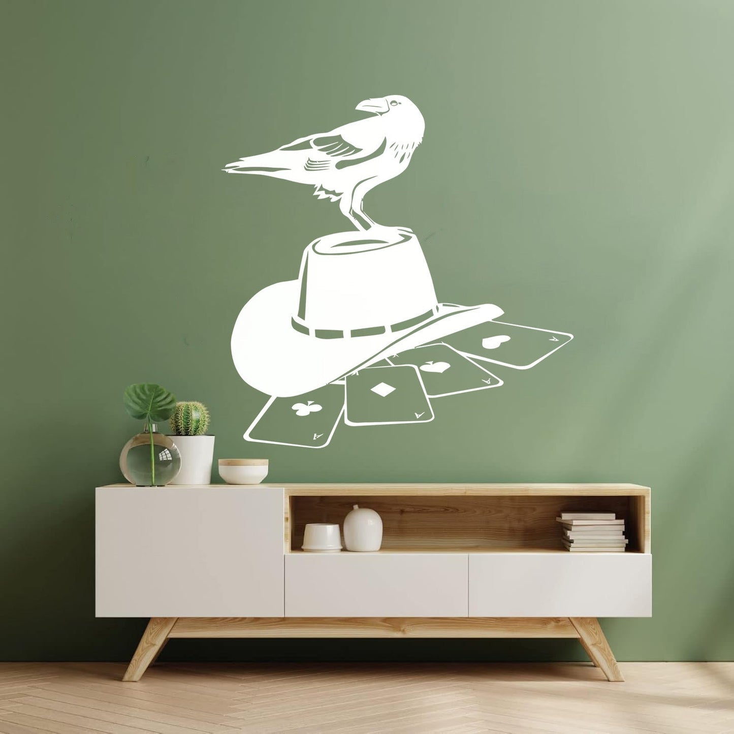 Wall Stickers Paster Paper Playing Card Games Poker Raven Hat Removable Without Leaving Glue