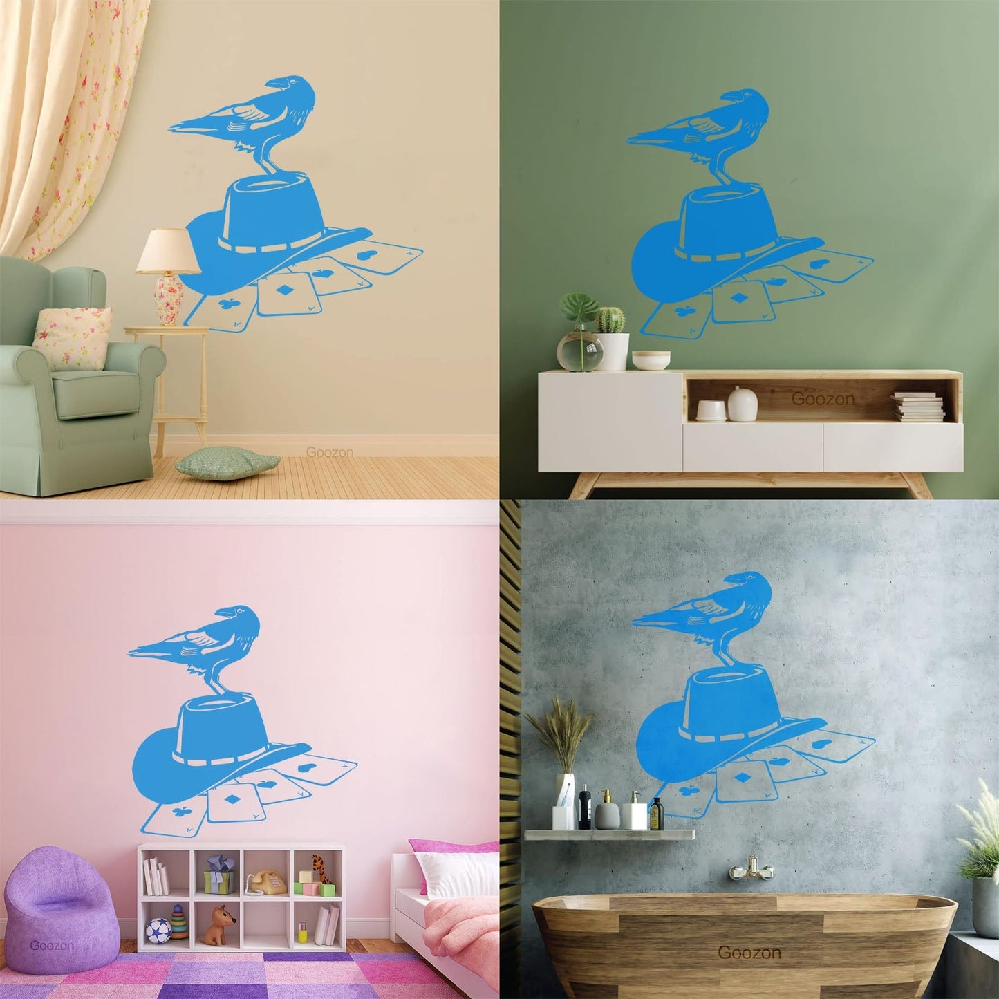 Wall Stickers Paster Paper Playing Card Games Poker Raven Hat Removable Without Leaving Glue