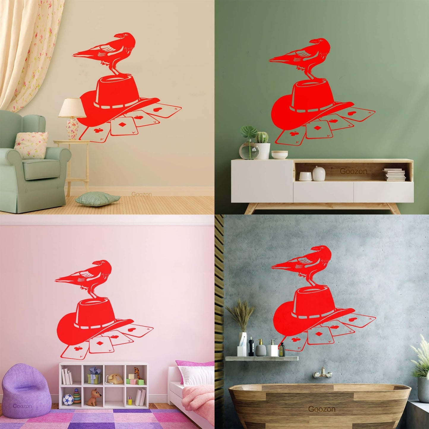 Wall Stickers Paster Paper Playing Card Games Poker Raven Hat Removable Without Leaving Glue