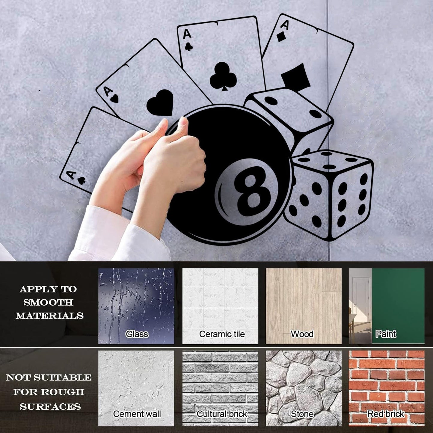 Fine Carving Stickers Playing Cards Billiards Gambling Casino Do Not Damage The Wall Surface