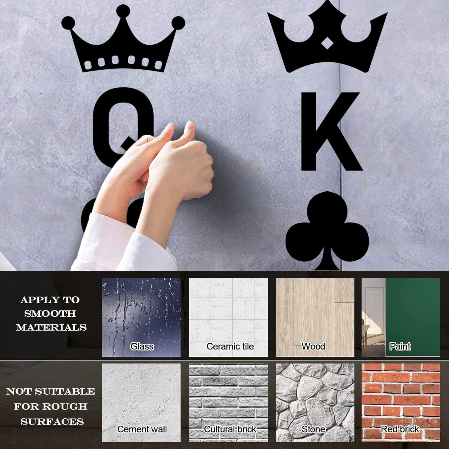 Wall Stickers Playing Cards Crown King Queen Poker Couple Multi Color Selection