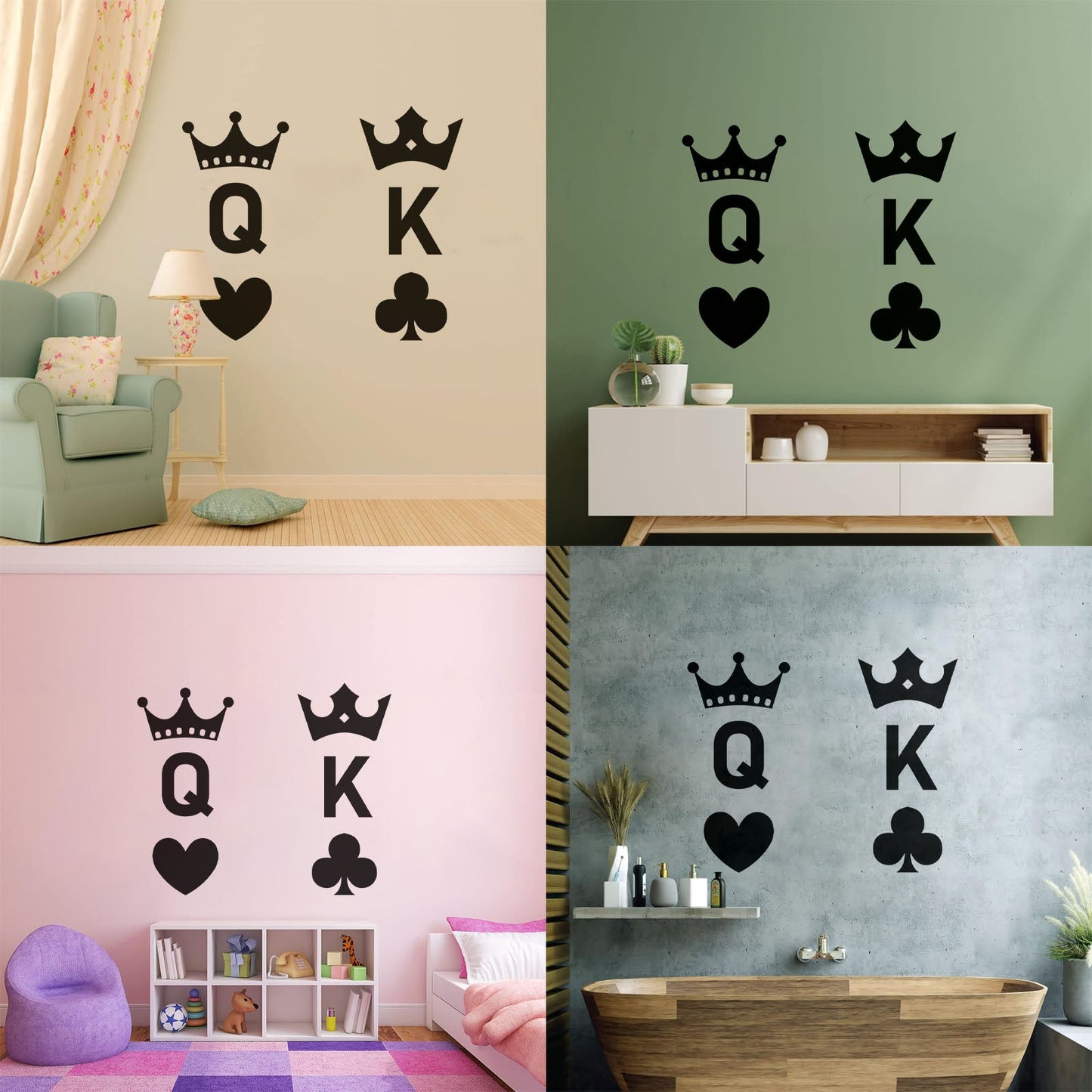 Wall Stickers Playing Cards Crown King Queen Poker Couple Multi Color Selection