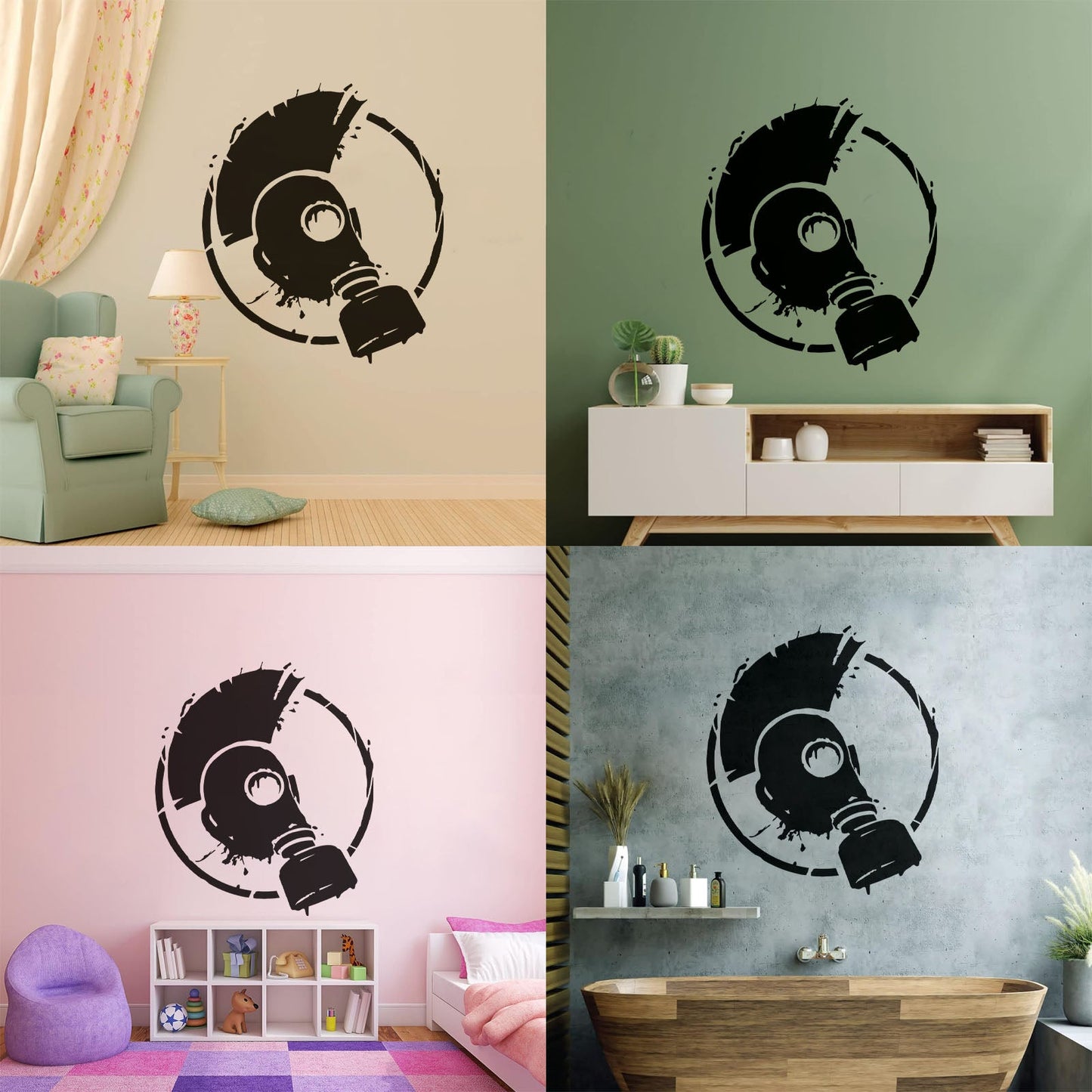 Wall Vinyl Sticker Decor Punk Style Subculture Mohawk Gas Mask Store Decoration