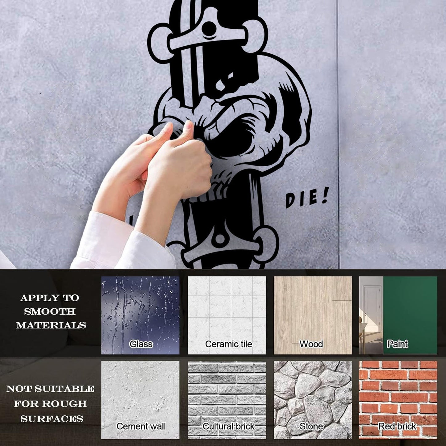 Lettering Stickers Skeleton Boards Till Die Skateboarding Skull Art Mural Painting