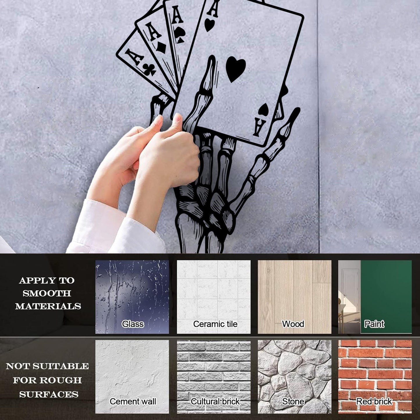 Wall Decals Paster Paper Skeleton Hand Drawings Playing Cards Aces Multiple Size Options