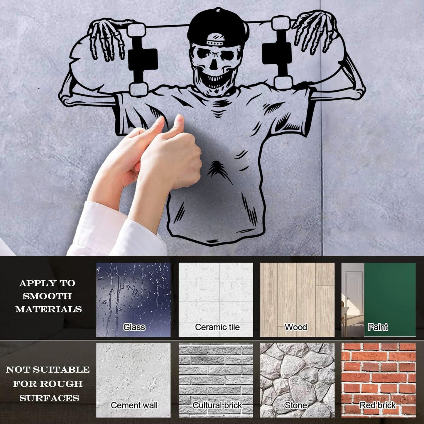 Skull Bones Cap Skateboard Skater Vinyl Wall Stickers Waterproof