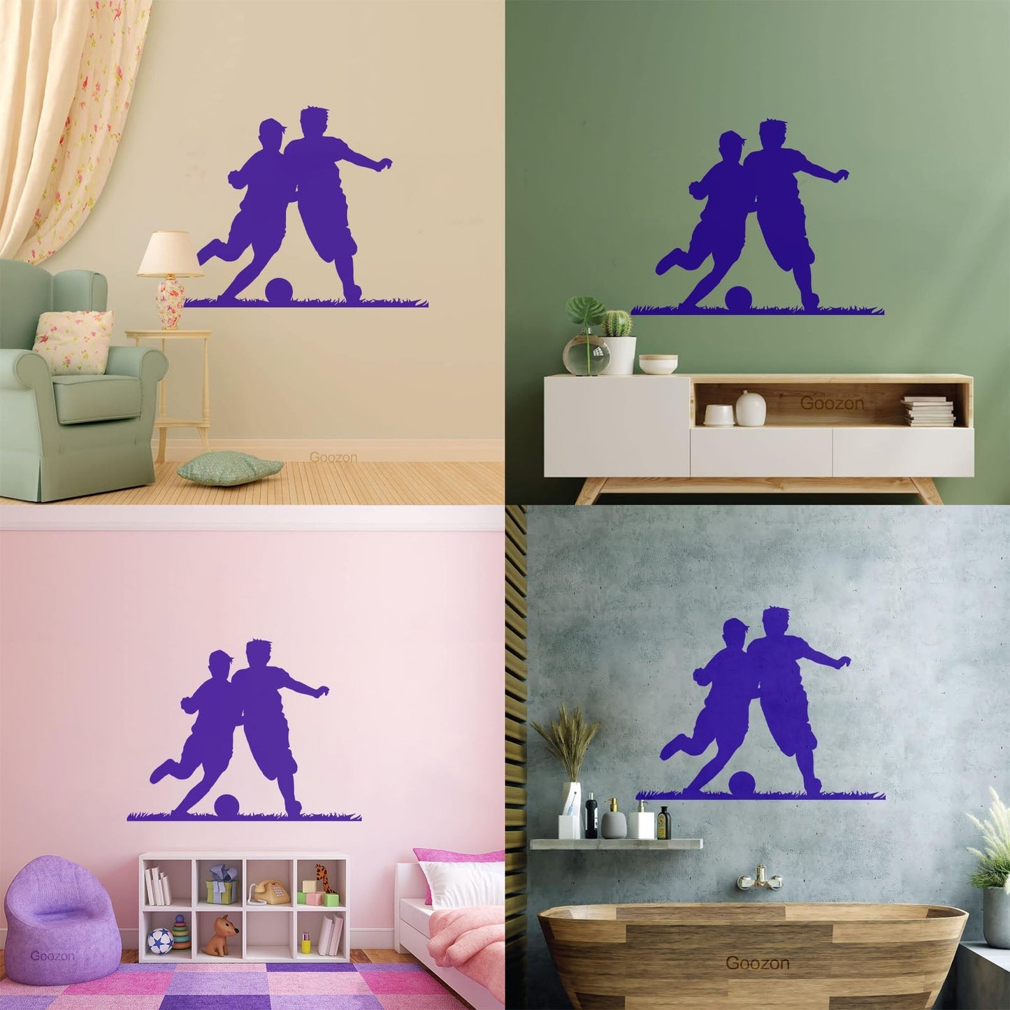 Fine Carving Stickers Soccer Boys Players Silhouette Ball Game Window Decals