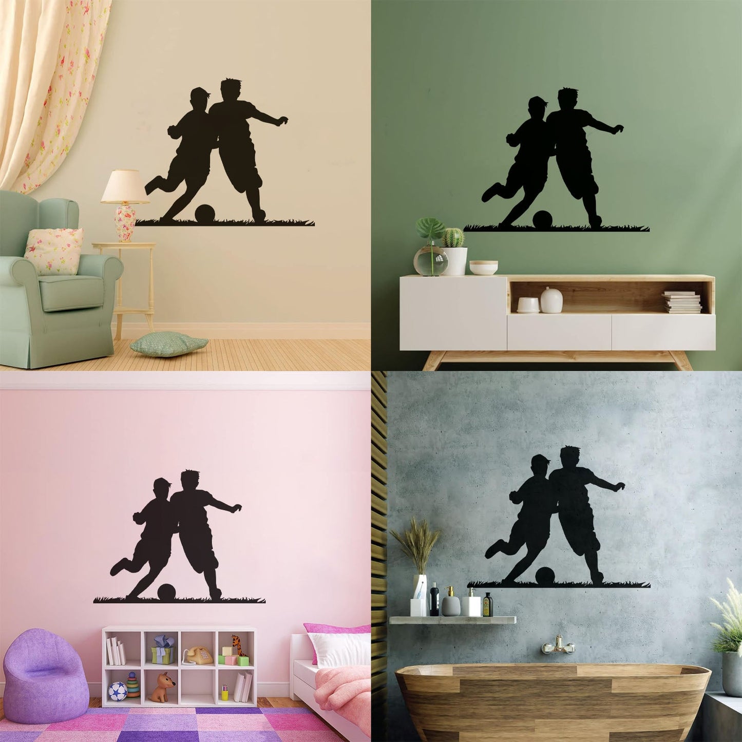 Fine Carving Stickers Soccer Boys Players Silhouette Ball Game Window Decals