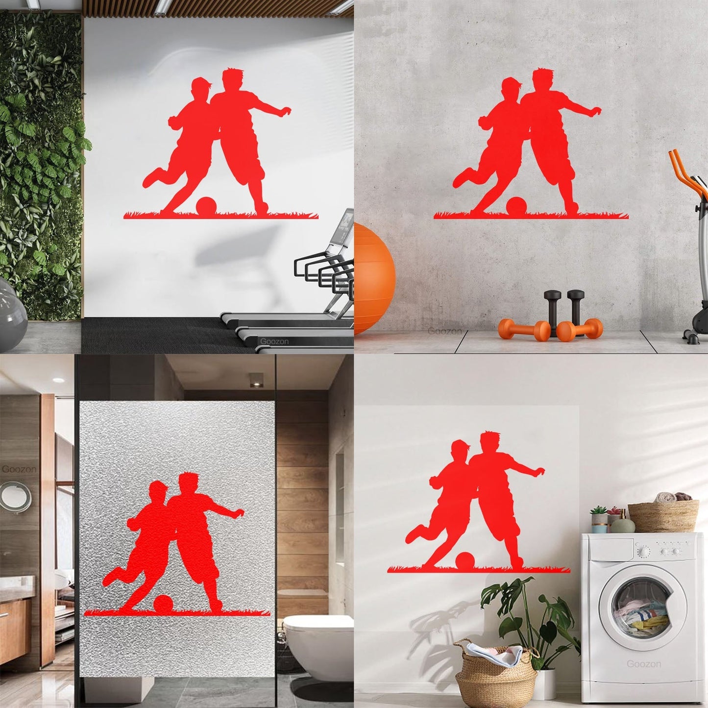 Fine Carving Stickers Soccer Boys Players Silhouette Ball Game Window Decals