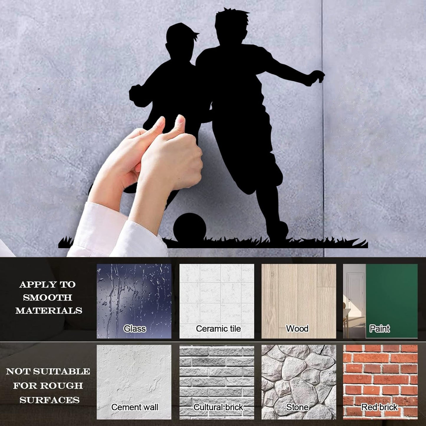 Fine Carving Stickers Soccer Boys Players Silhouette Ball Game Window Decals