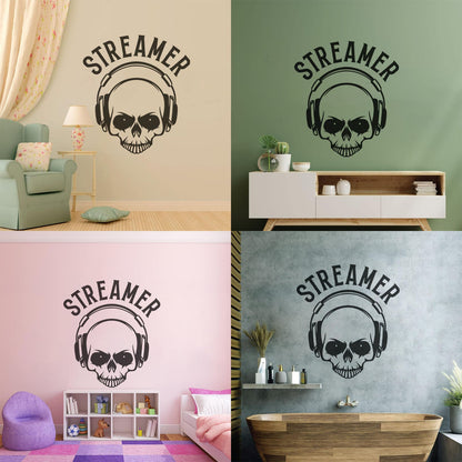 Streamer Gaming Zone Skull Headphones Engraving Stickers Removable Without Leaving Glue