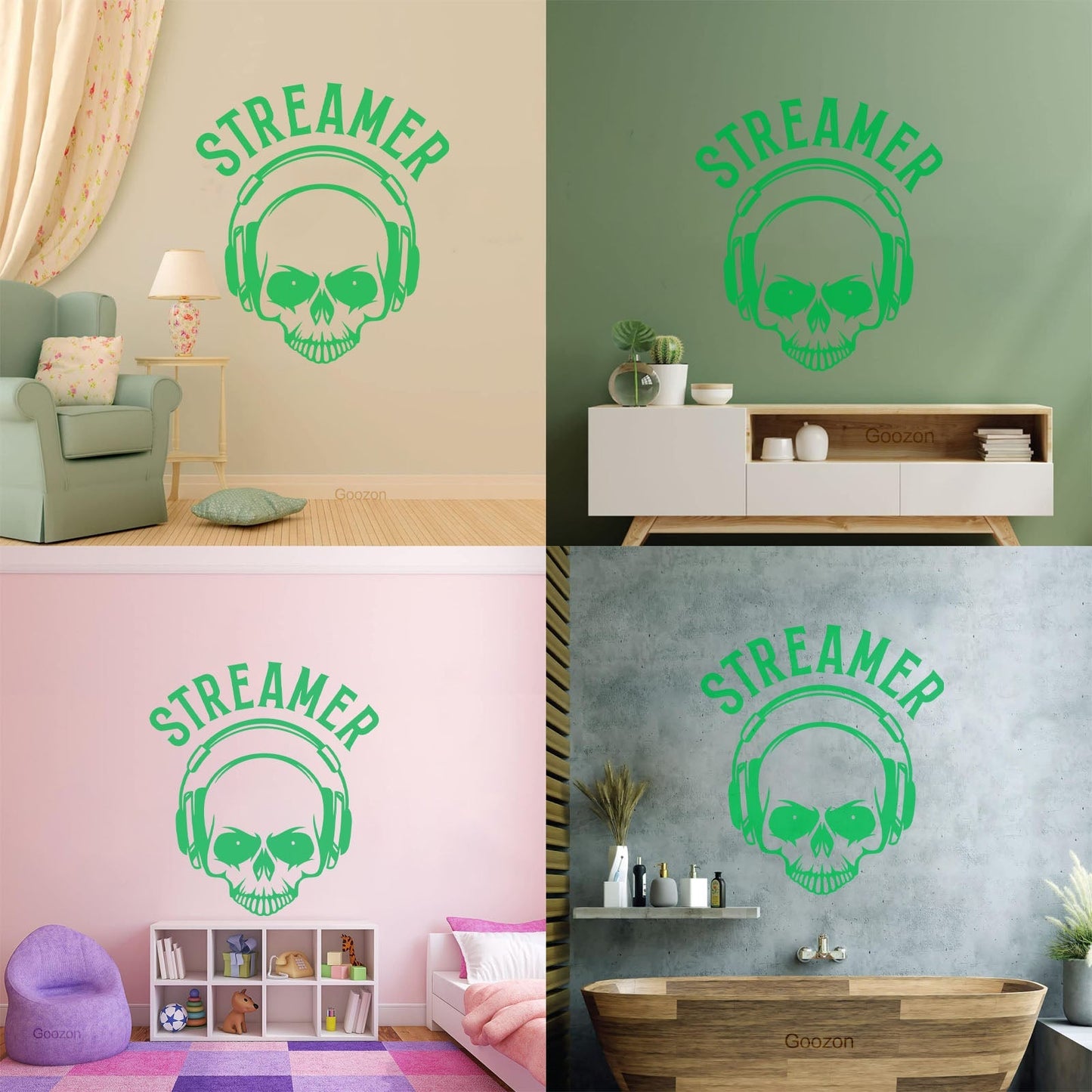 Streamer Gaming Zone Skull Headphones Engraving Stickers Removable Without Leaving Glue