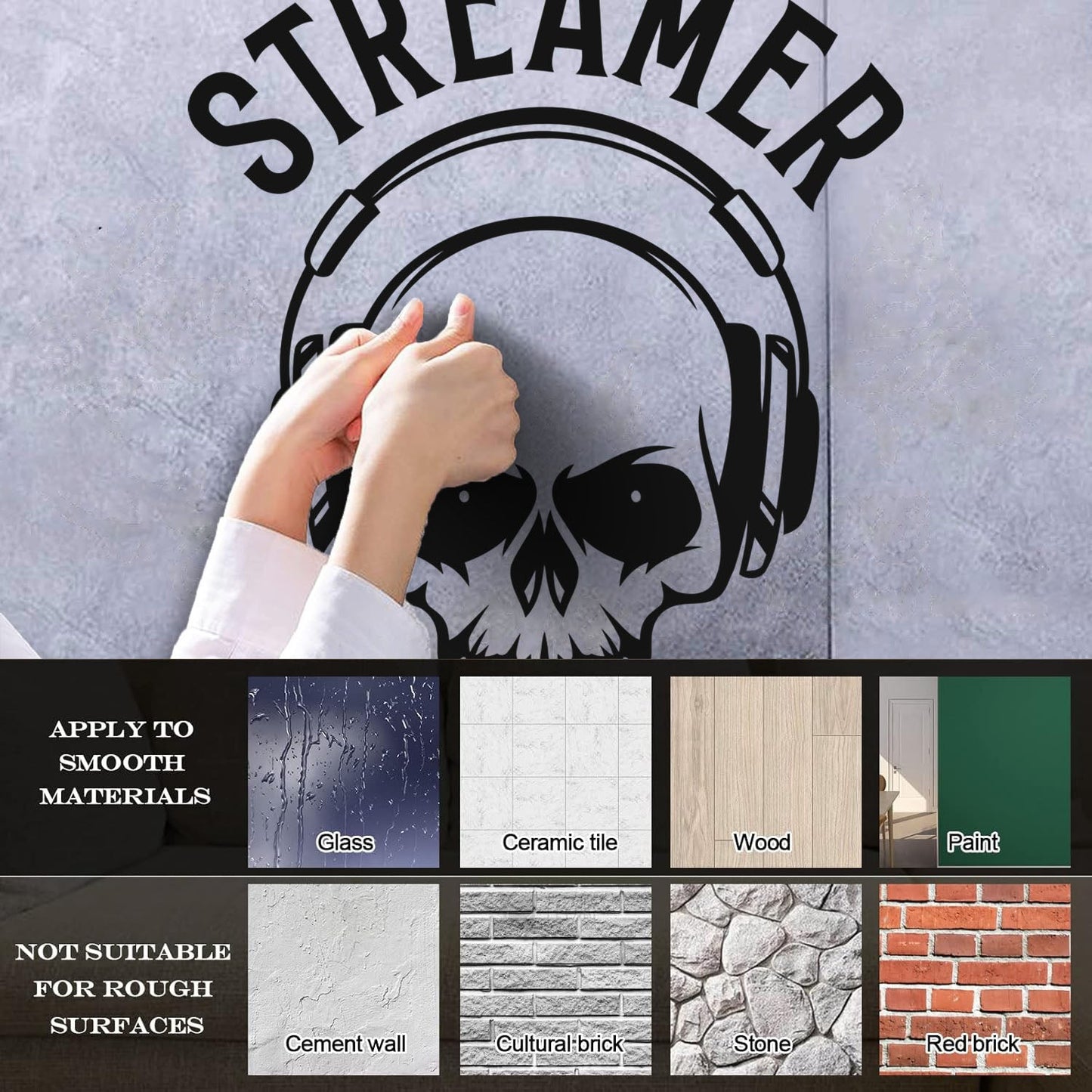 Streamer Gaming Zone Skull Headphones Engraving Stickers Removable Without Leaving Glue