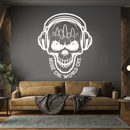 Vinyl Wall Stickers Table Teen Skull Music Headphones Easy Installation