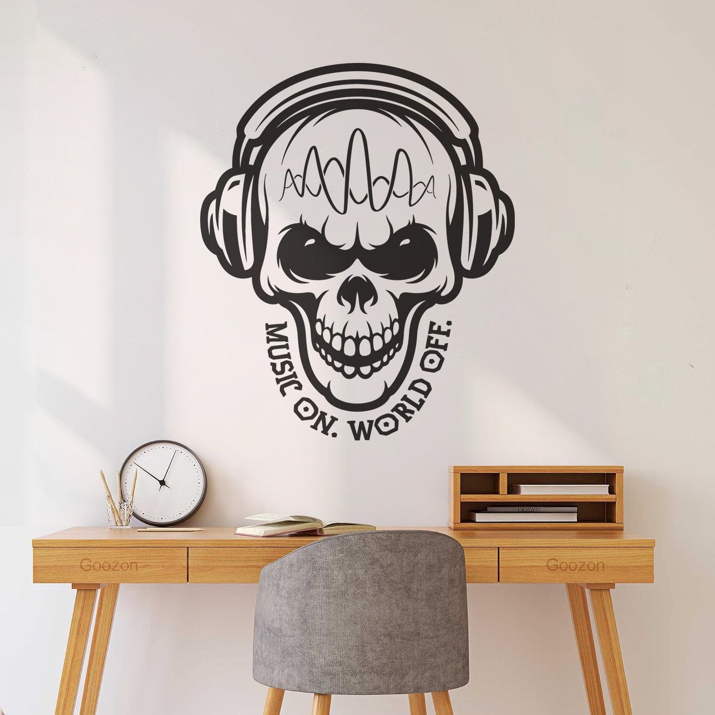 Vinyl Wall Stickers Table Teen Skull Music Headphones Easy Installation