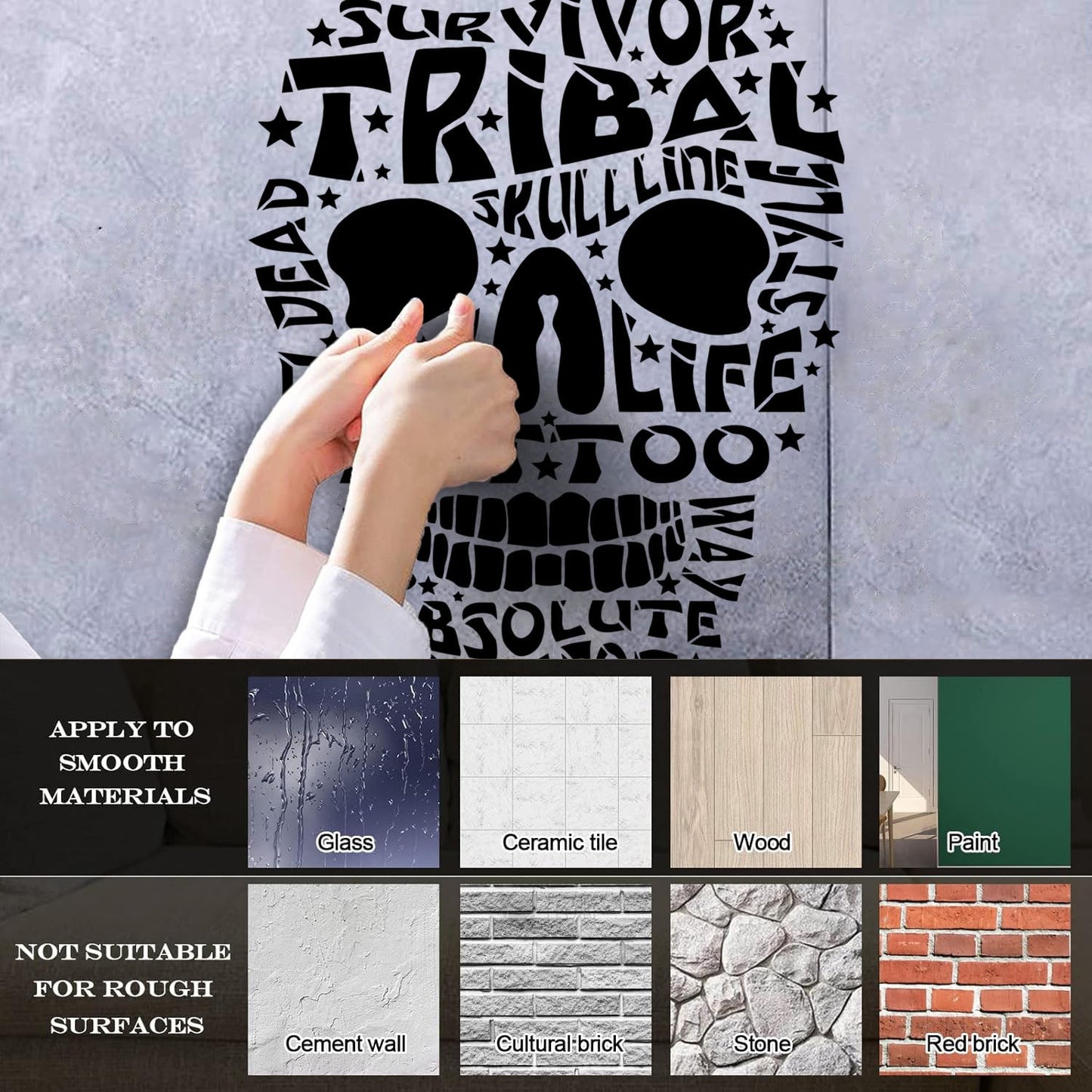 Vinyl Art Sticker Words Mexican Survivor Tribal Skull Line Dead Tattoo Art Mural Painting