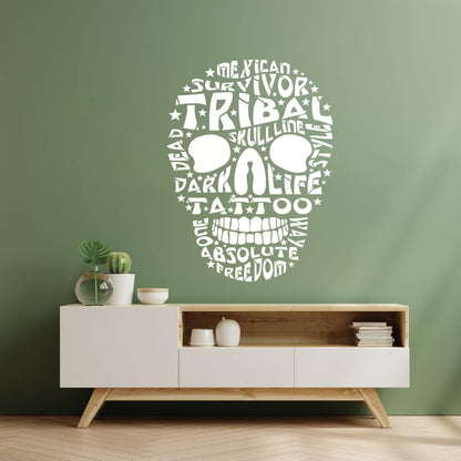 Vinyl Art Sticker Words Mexican Survivor Tribal Skull Line Dead Tattoo Art Mural Painting