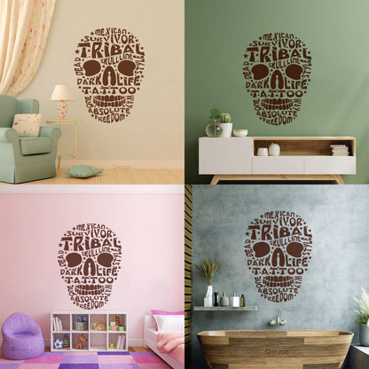 Vinyl Art Sticker Words Mexican Survivor Tribal Skull Line Dead Tattoo Art Mural Painting