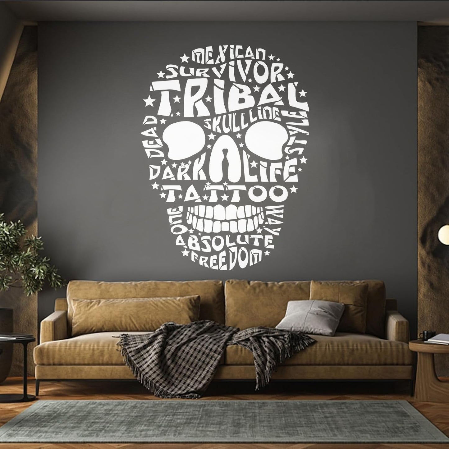 Vinyl Art Sticker Words Mexican Survivor Tribal Skull Line Dead Tattoo Art Mural Painting