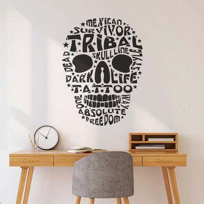 Vinyl Art Sticker Words Mexican Survivor Tribal Skull Line Dead Tattoo Art Mural Painting