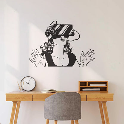 Wall Decals Virtual Reality Headset Vr Device Woman Wall Beautification