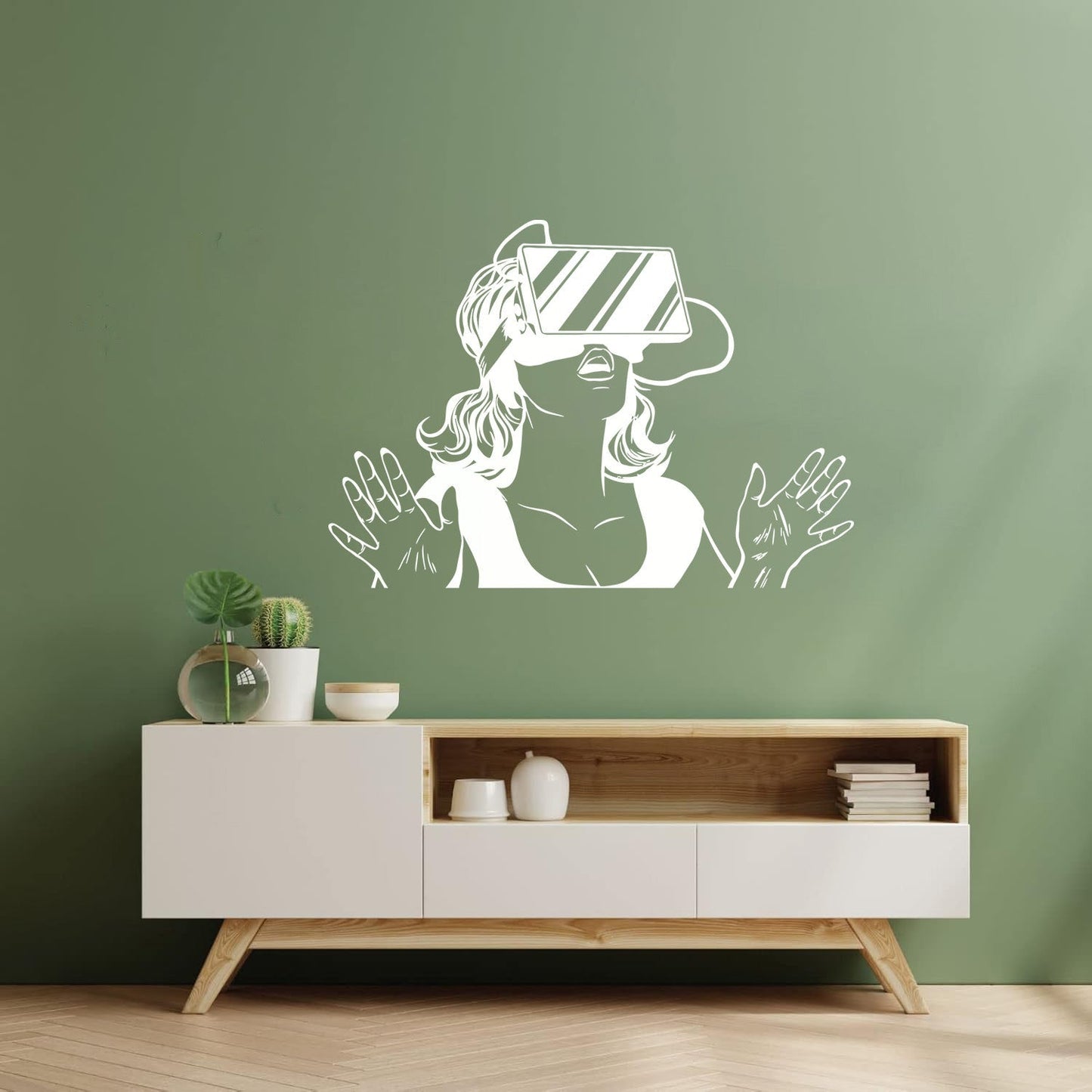 Wall Decals Virtual Reality Headset Vr Device Woman Wall Beautification