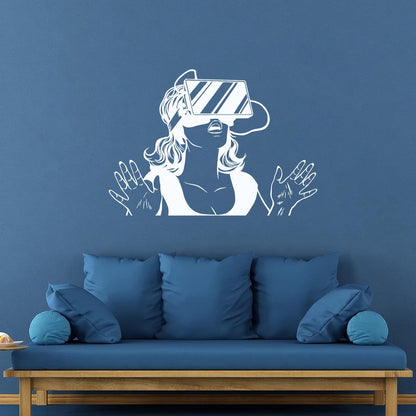 Wall Decals Virtual Reality Headset Vr Device Woman Wall Beautification