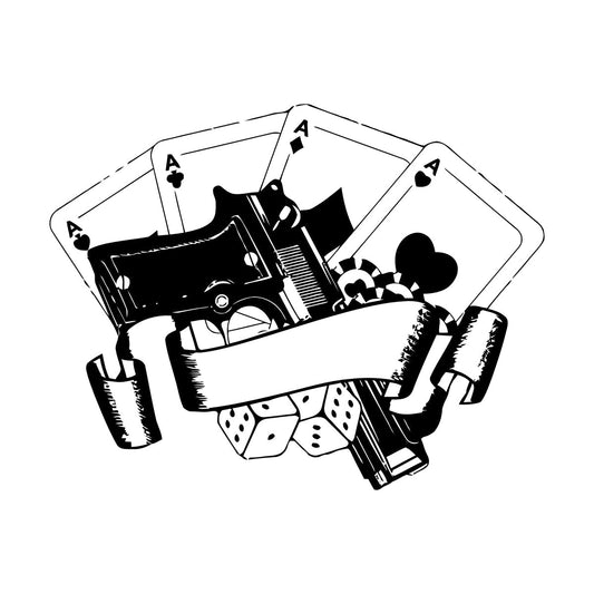 Wall Stickers Casino Poker Playing Cards Risk Gun Aces Player Chips Self Adhesive