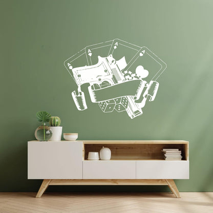 Wall Stickers Casino Poker Playing Cards Risk Gun Aces Player Chips Self Adhesive