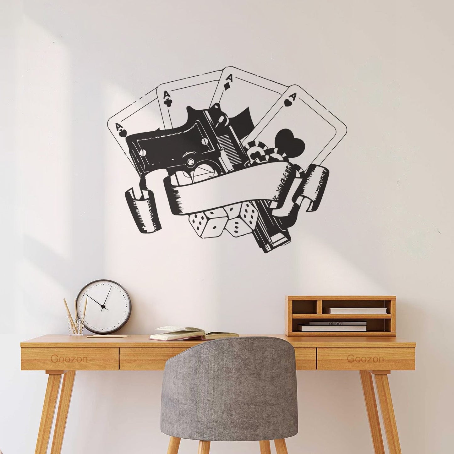 Wall Stickers Casino Poker Playing Cards Risk Gun Aces Player Chips Self Adhesive