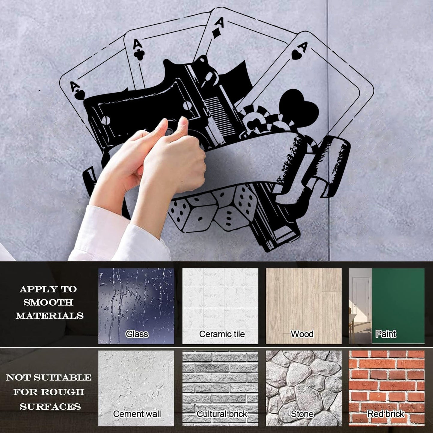 Wall Stickers Casino Poker Playing Cards Risk Gun Aces Player Chips Self Adhesive