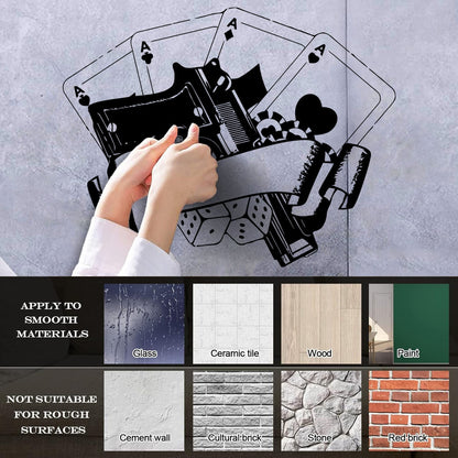 Wall Stickers Casino Poker Playing Cards Risk Gun Aces Player Chips Self Adhesive