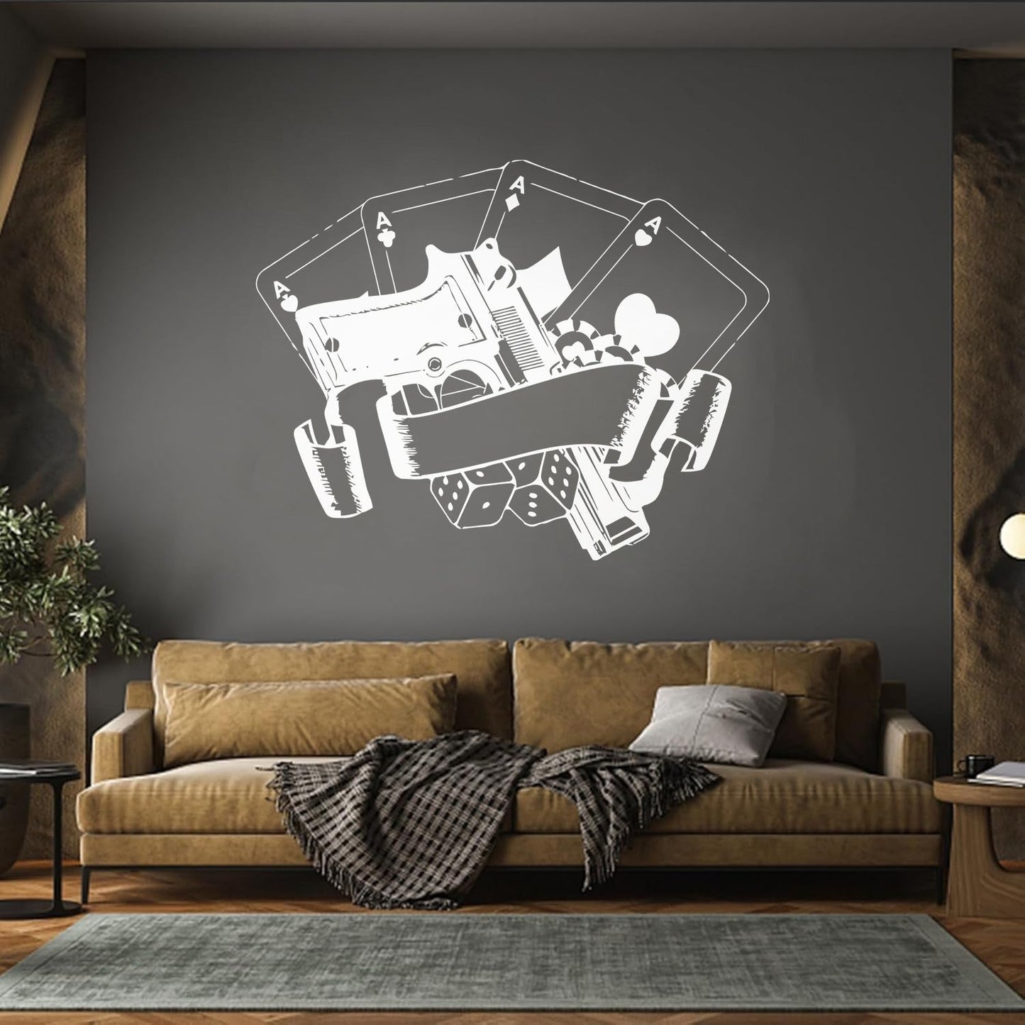 Wall Stickers Casino Poker Playing Cards Risk Gun Aces Player Chips Self Adhesive