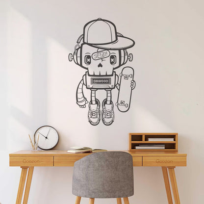 Lettering Stickers Robot Skateboarder Teenager Player Sport Skate Equipped With Transfer Film Kit